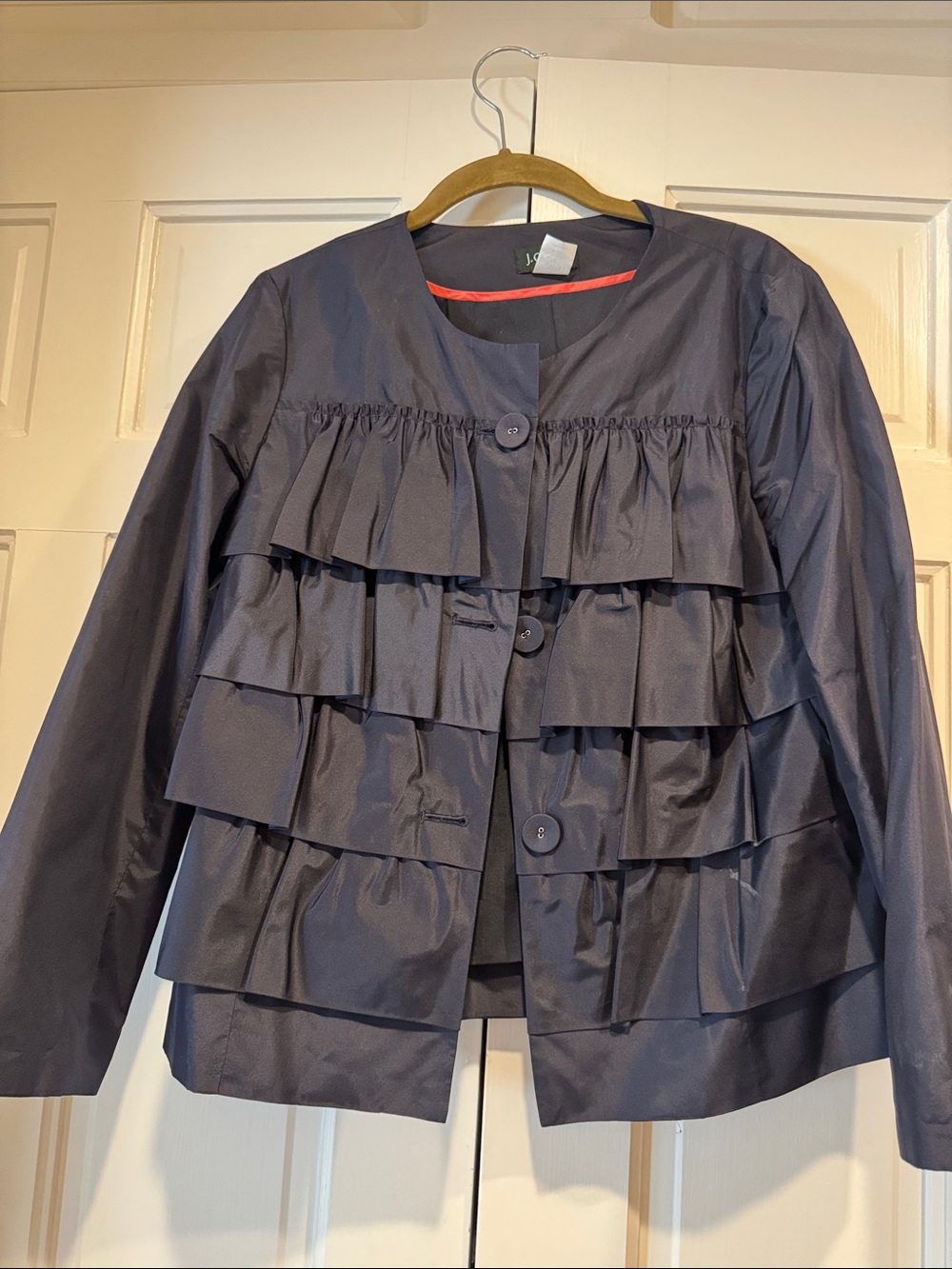 J. Crew Navy Tiered Ruffle Jacket